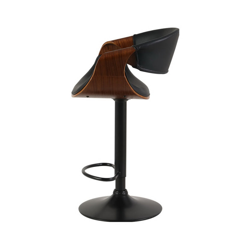 Gas Lift Wooden & Leather Bar Stool - Black