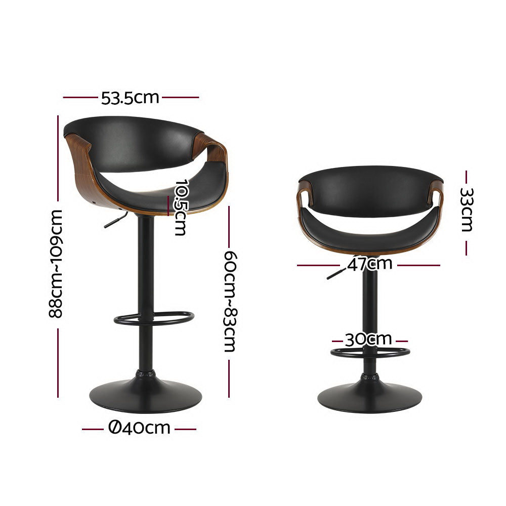 Harlow Gas Lift Wooden Leather Bar Stool – Black