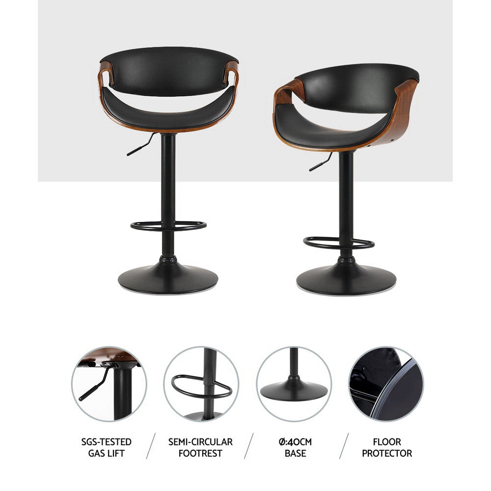 Linden Gas Lift Bar Stools with Armrests – Black – Set of 2