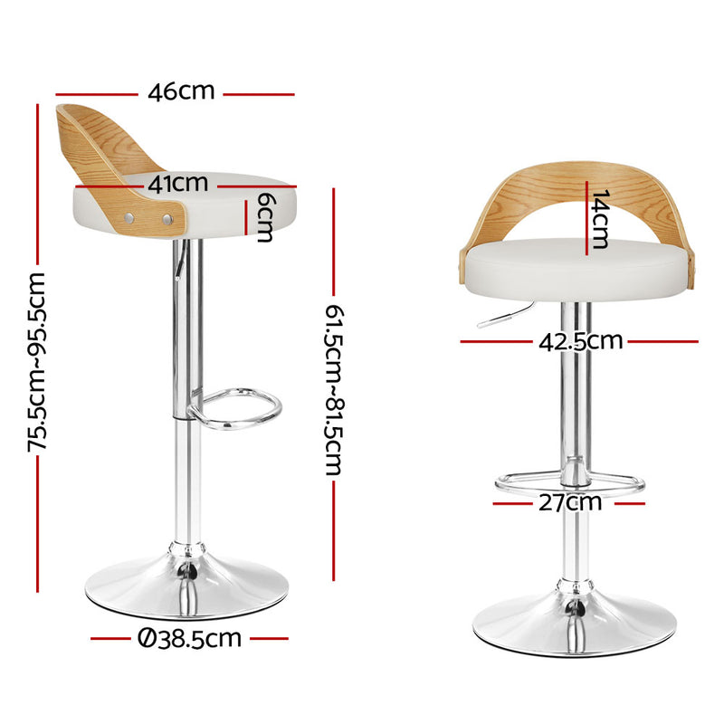 Set of 2 - Wooden & Metal Gas Lift Barstools - White