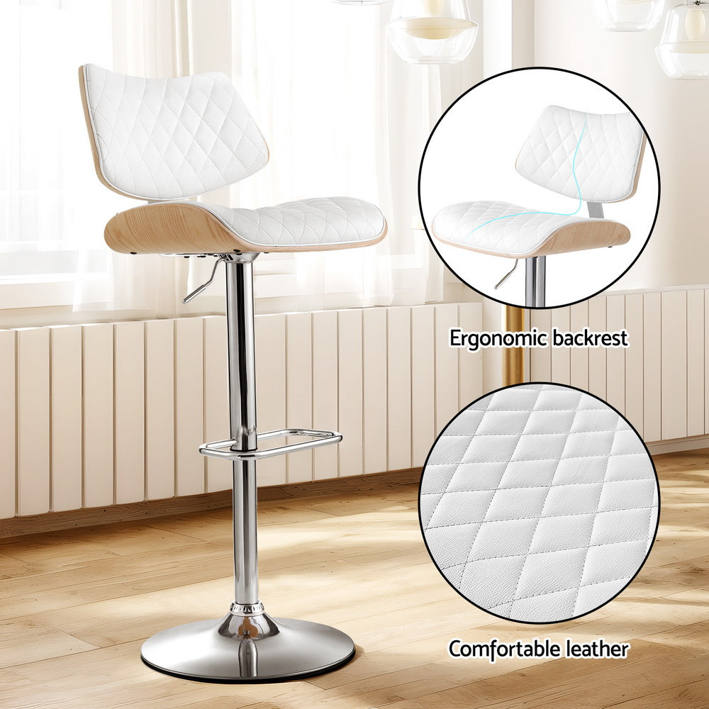 Quilla Gas Lift Wooden Bar Stool – White – Single