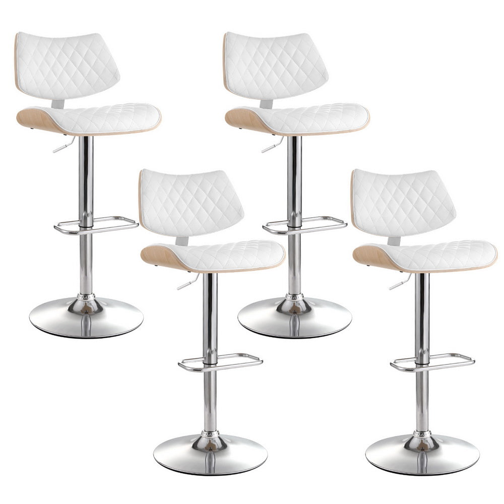 Nova 4x Bar Stools Kitchen Dining Chairs Gas Lift Stool Wooden Leather White