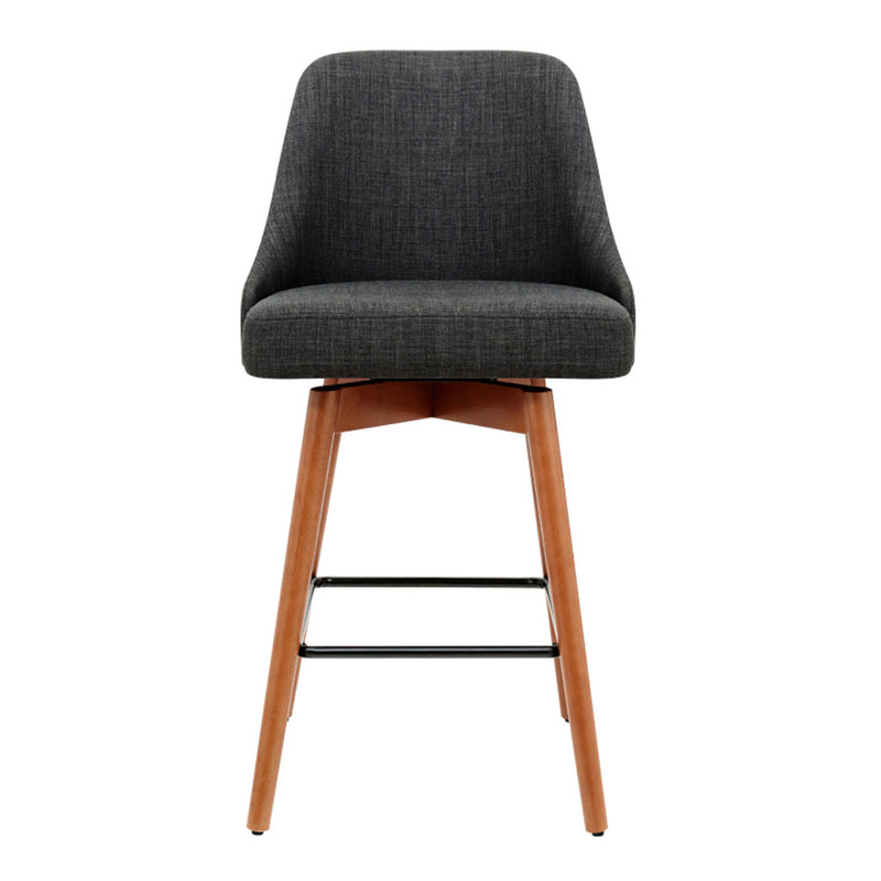 Set of 2 - Fabric Bar Stools w/Square Footrest - Charcoal