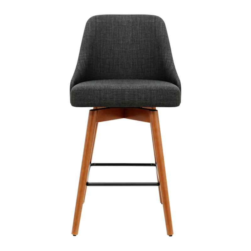 Set of 4 - Wooden Fabric Bar Stools - Charcoal