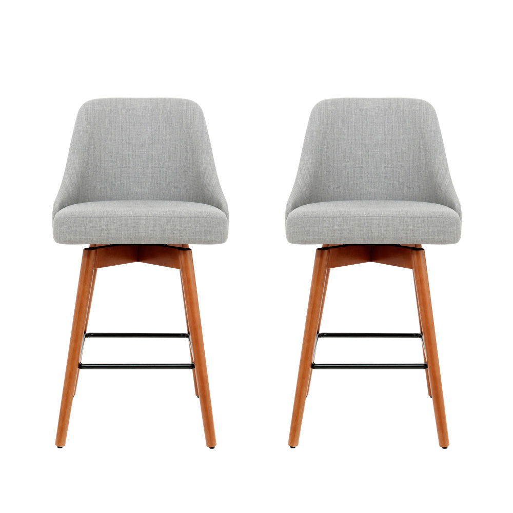 Thornton Fabric Bar Stools – Light Grey – Set of 2