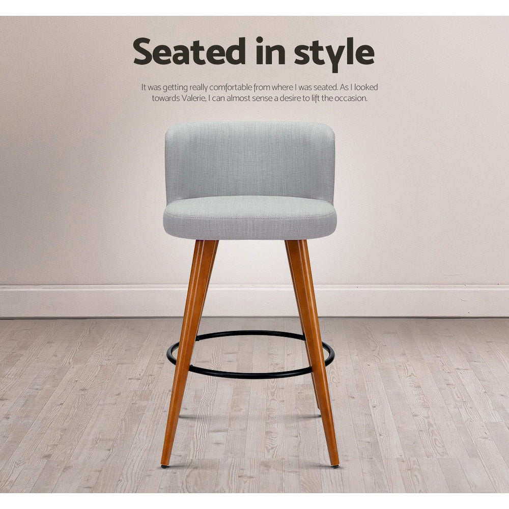 Thornton Fabric Bar Stools – Light Grey – Set of 2