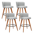 Cove 4x Bar Stools Linen Padded Wooden Grey