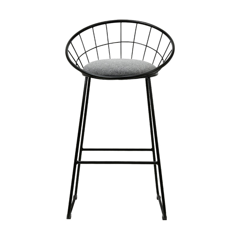 Set of 2 - Steel & Fabric Bar Stools - Grey and Black