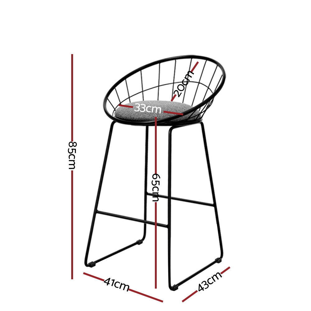 Phoenix Steel Fabric Bar Stools – Grey & Black – Set of 4