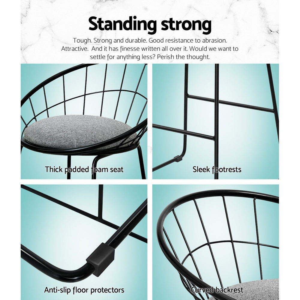Phoenix Steel Fabric Bar Stools – Grey & Black – Set of 4