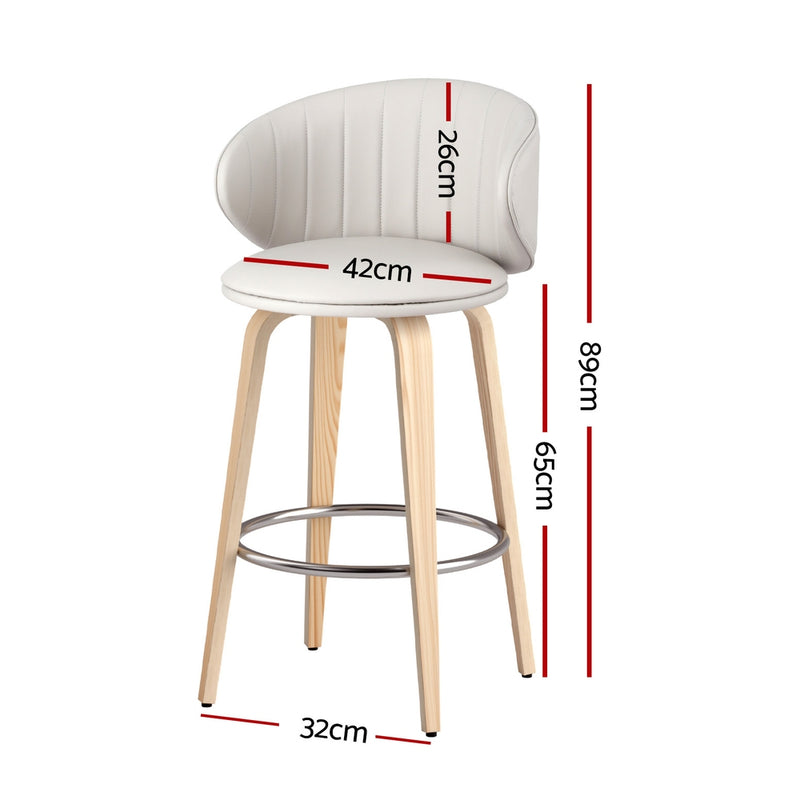 2 x Leather & Wood Bar Stools – Contoured Dining Style B