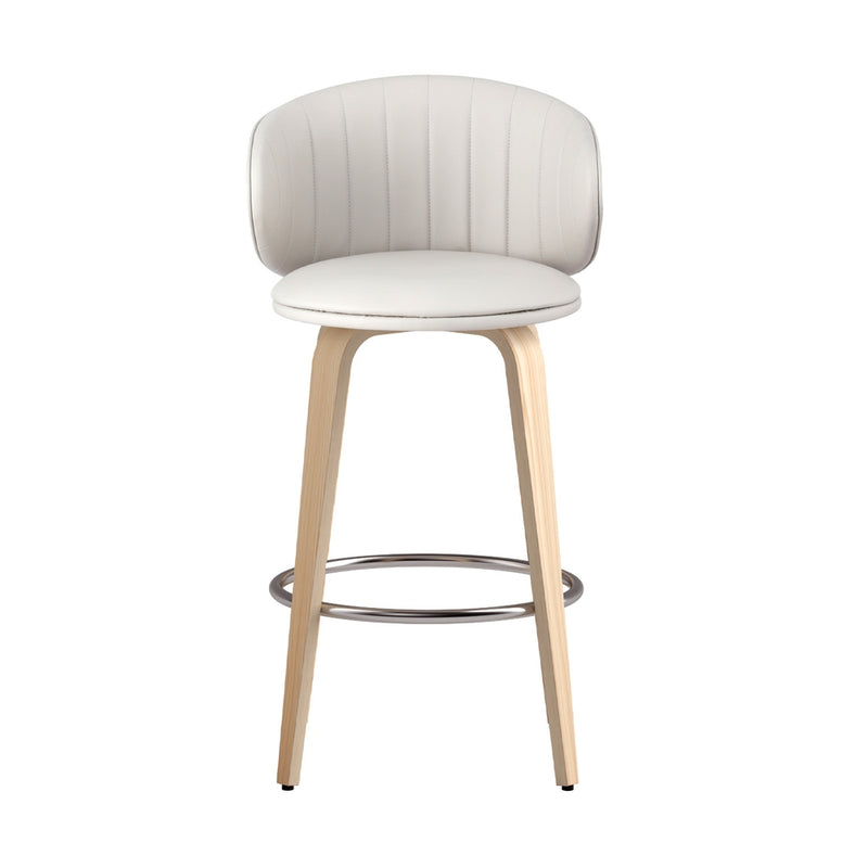 2 x Leather & Wood Bar Stools – Contoured Dining Style B