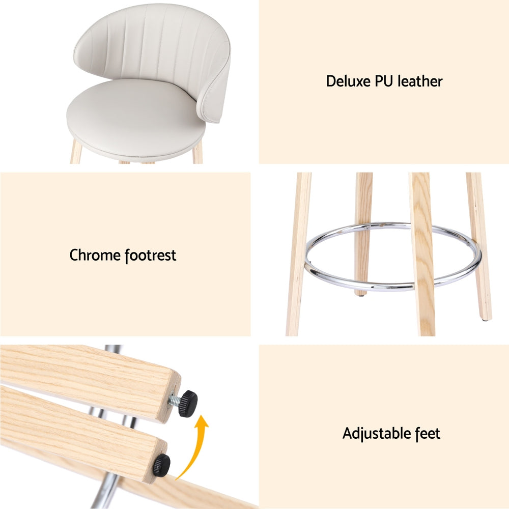 Alderon Leather & Wood Bar Stools – Beige – Set of 4