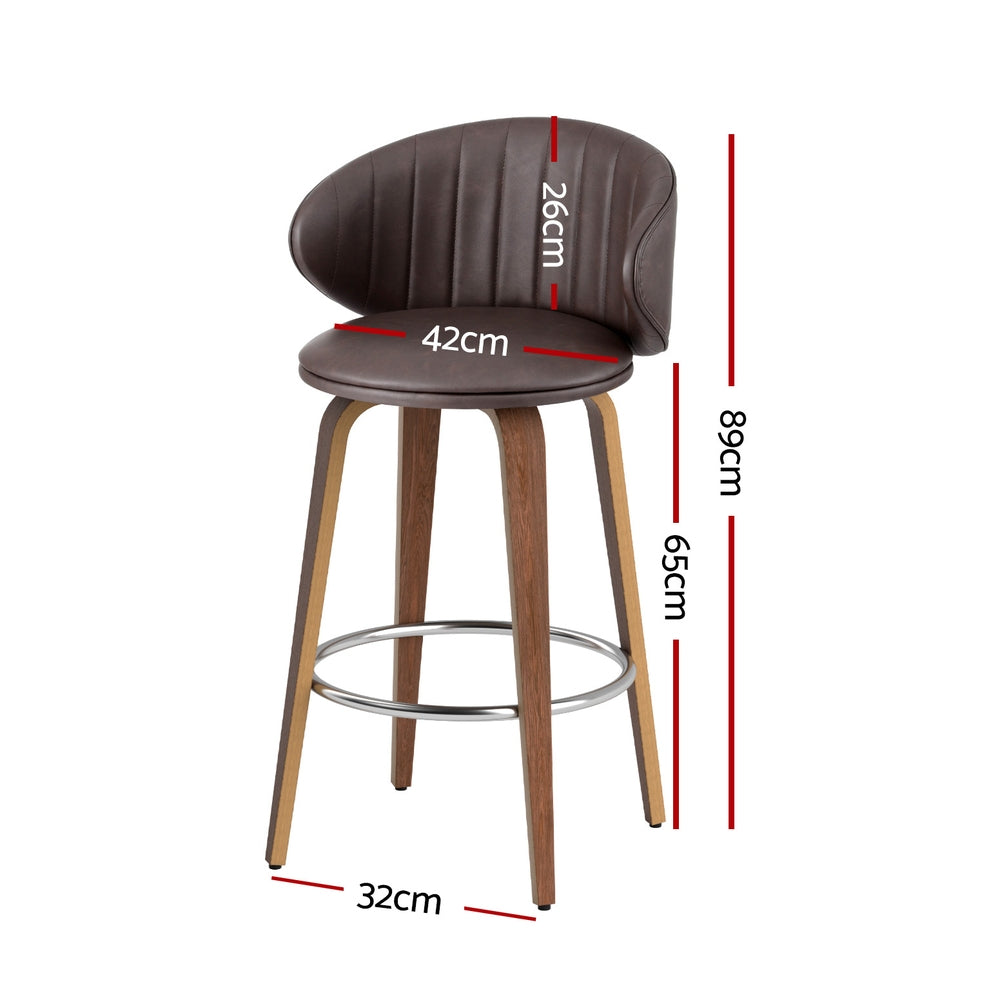 Alderon Leather & Wood Bar Stools – Brown – Set of 2