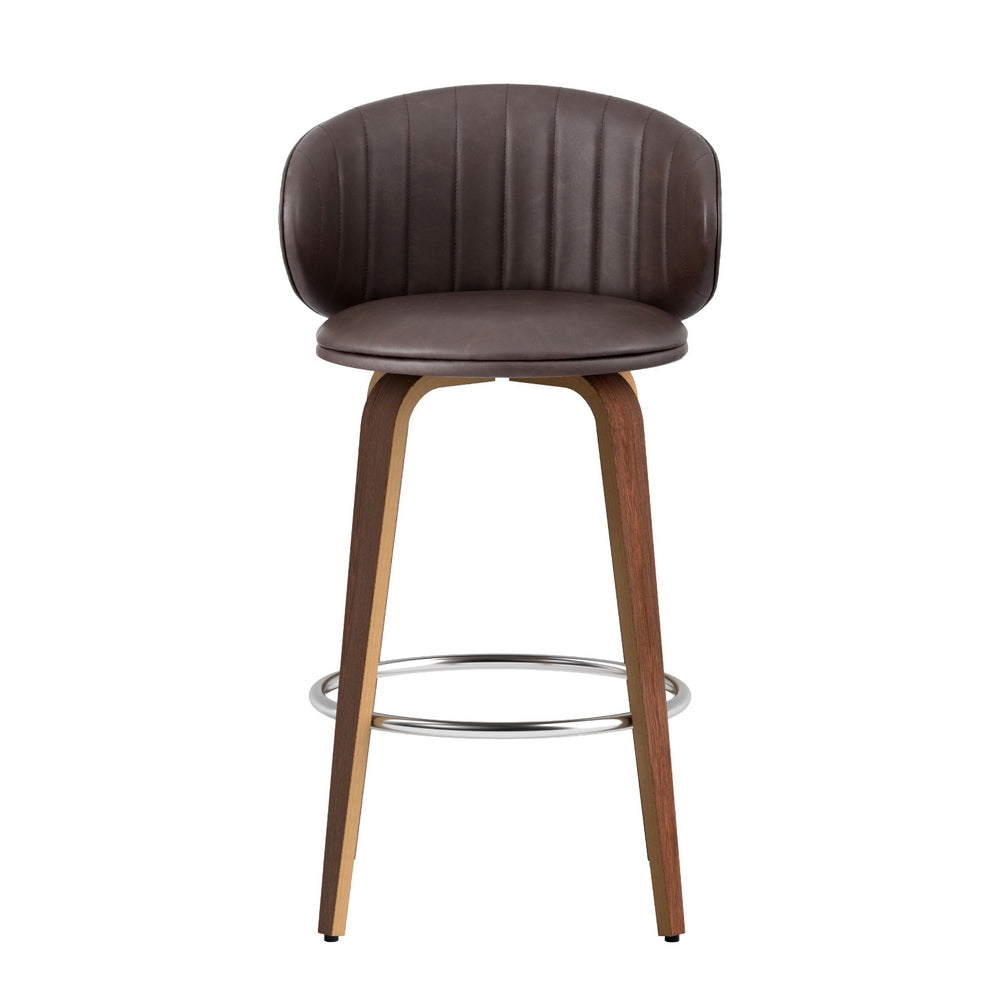 Alderon Leather & Wood Bar Stools – Brown – Set of 2