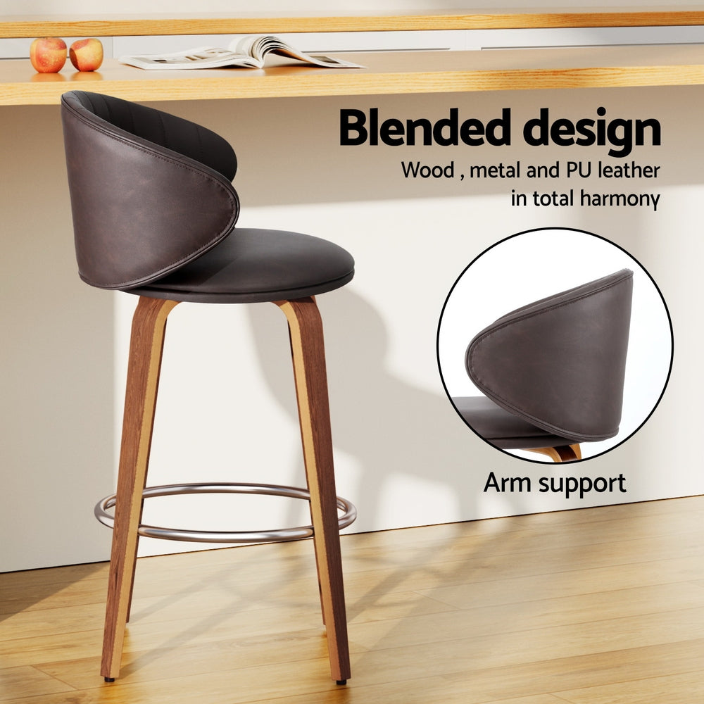 Alderon Leather & Wood Bar Stools – Brown – Set of 2