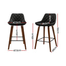 Set of 2 - Leather Diamond Pleat Bar Stools - Black