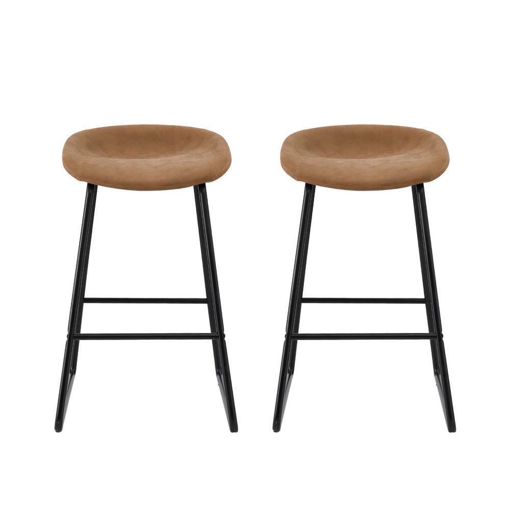 Preston Leather Metal Bar Stools – Brown – Set of 2