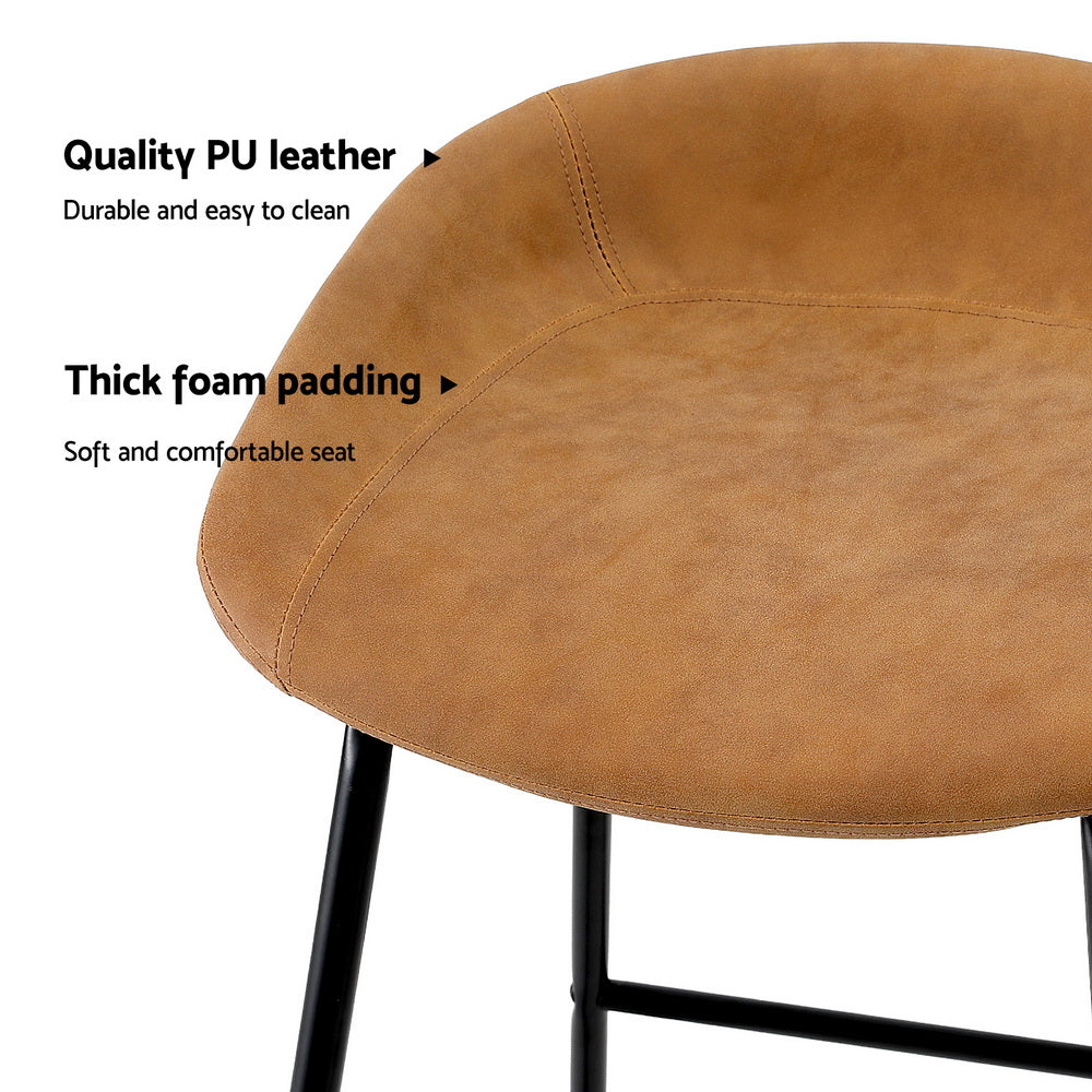 Preston Leather Metal Bar Stools – Brown – Set of 2