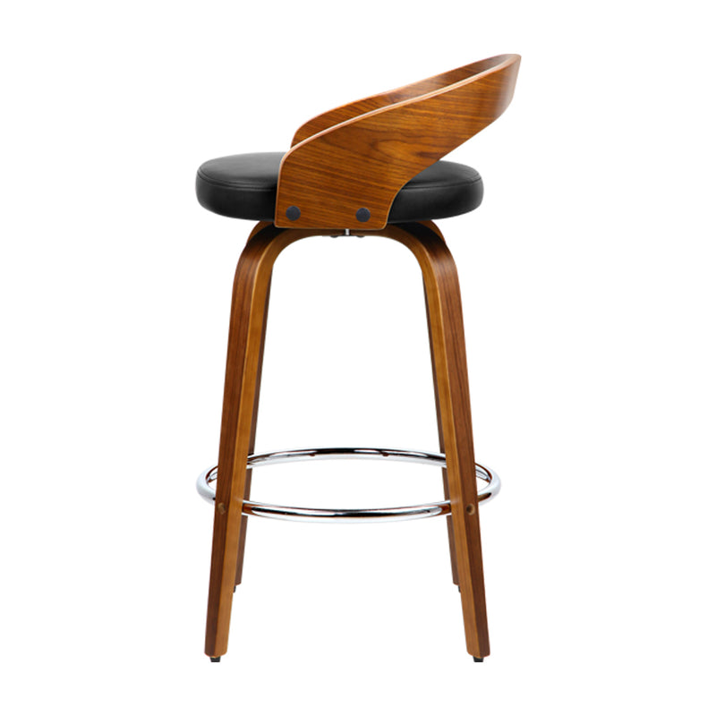 Set of 4 - Walnut Wood Bar Stools - Black and Brown