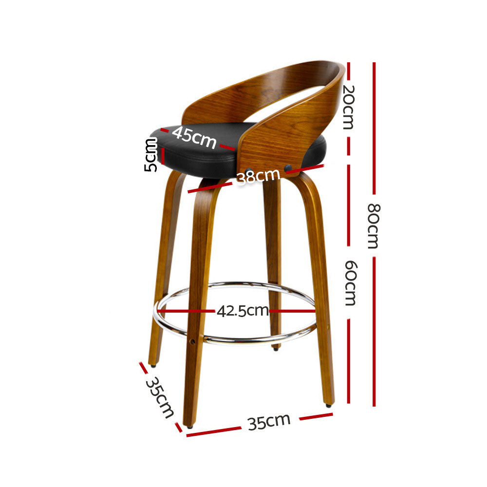 Camden Walnut Wood Bar Stools – Black & Brown – Set of 4