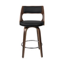 Set of 2 - Wood & Leather Bar Stools - Black and Wood