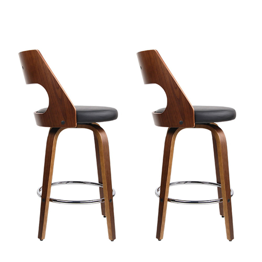 Reston Wood & Leather Bar Stools – Black – Set of 2