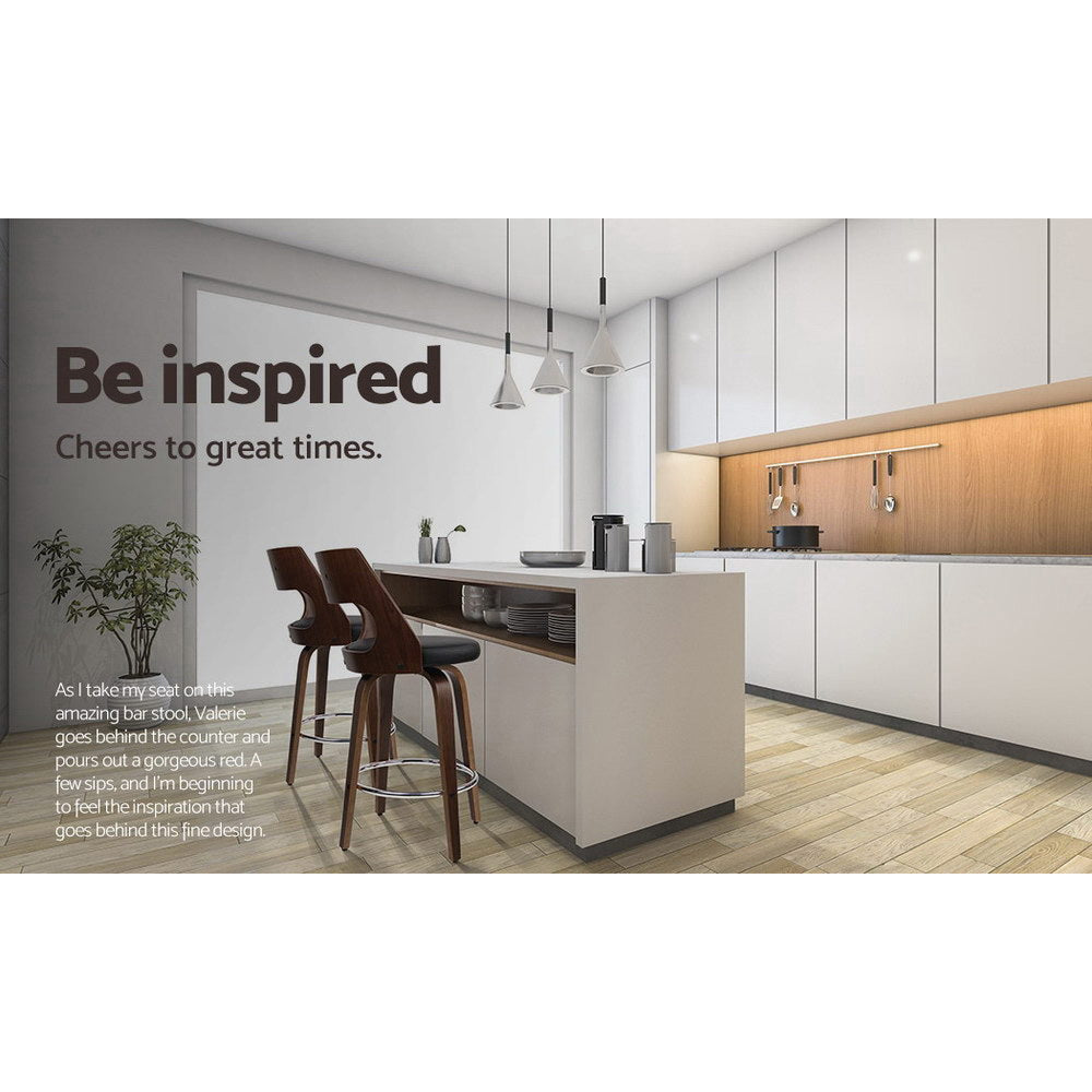 Sterling Wooden Leather Bar Stools – Black & Wood – Set of 4