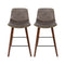 Set of 2 - Leather Square Footrest Bar Stools - Wood and Brown