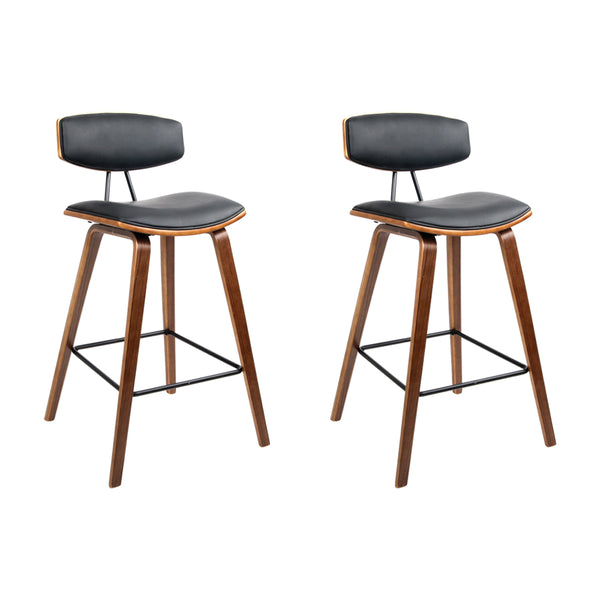 Artiss Set of 2 PU Leather Circular Footrest Bar Stools - Black