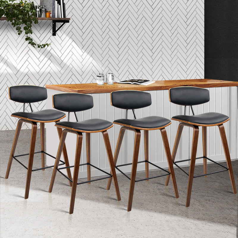 Set of 4 - Leather Circular Bar Stools - Black