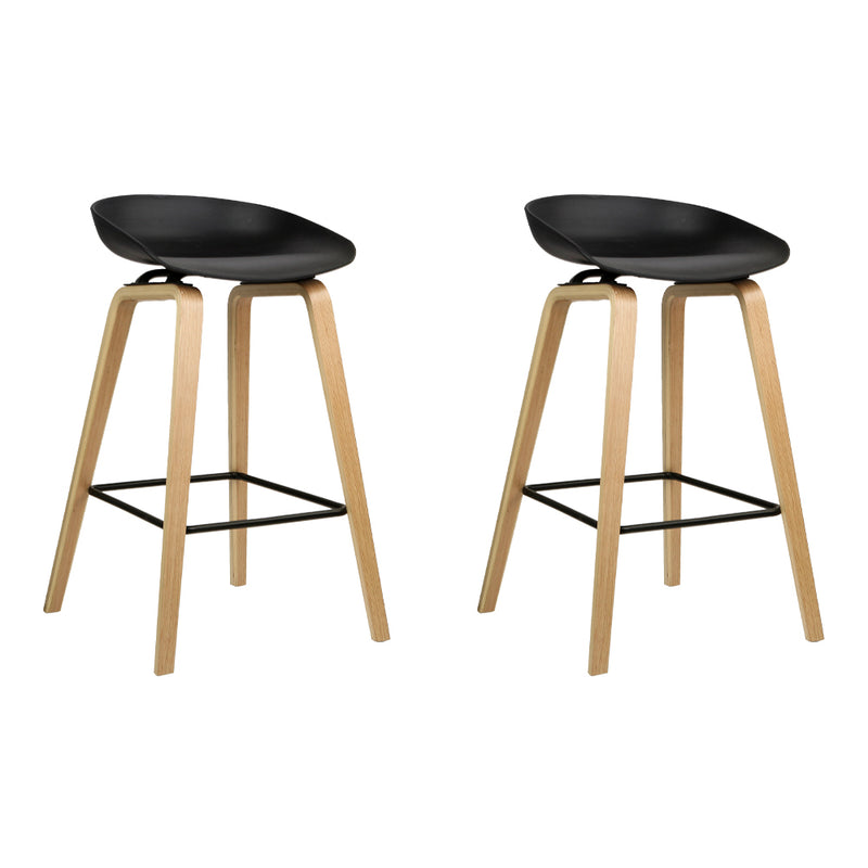 Artiss Set of 2 Wooden Square Footrest Bar Stools - Black