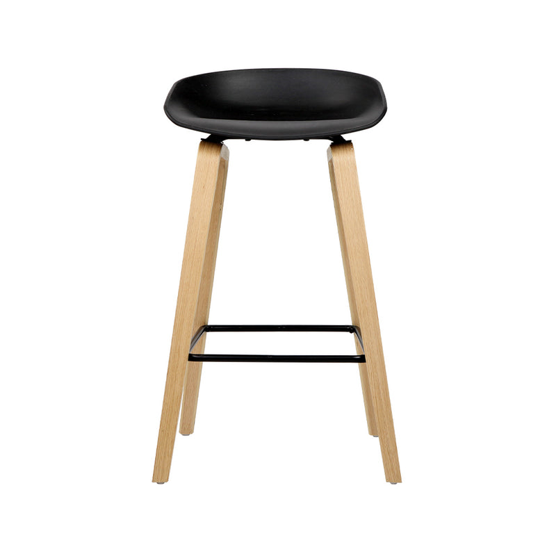 Set of 2 - Wooden Square Footrest Bar Stools - Black