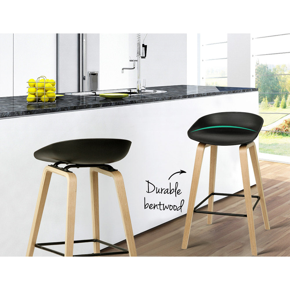 Kailor Wooden Square Footrest Bar Stools – Black – Set of 2