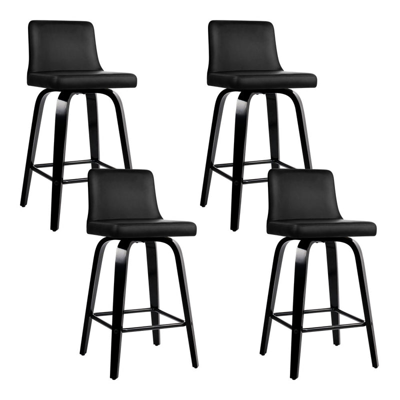 Artiss Set of 4 Wooden PU Leather Bar Stool - Black