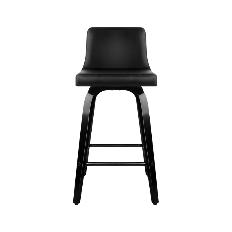 Set of 4 - Wooden Leather Bar Stool - Black