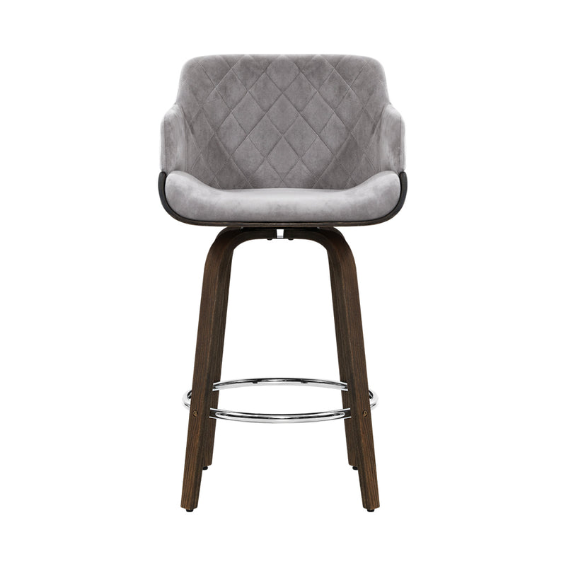 Velvet Bar Stool - Grey and Wood