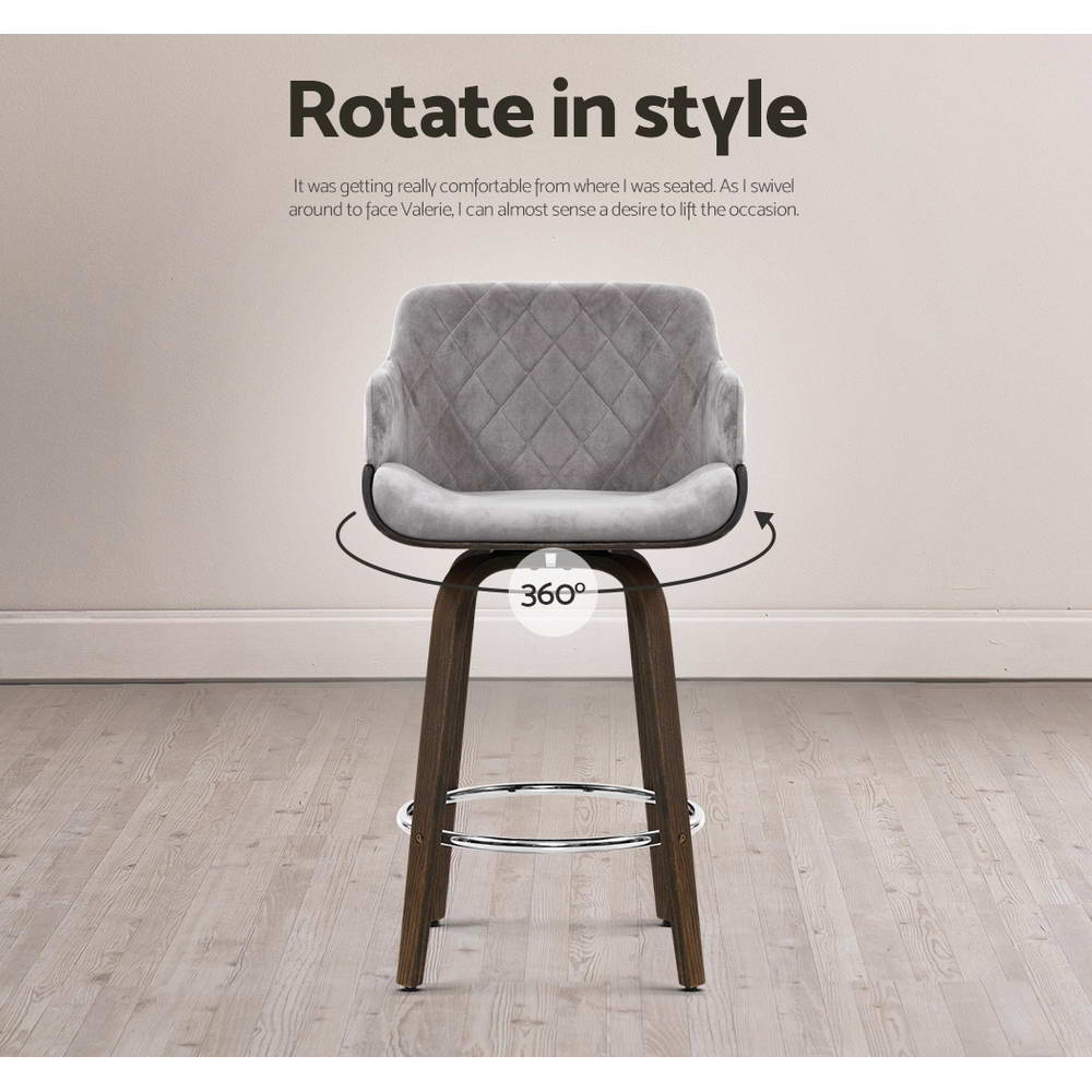 Casimir Velvet Bar Stool – Grey – Single