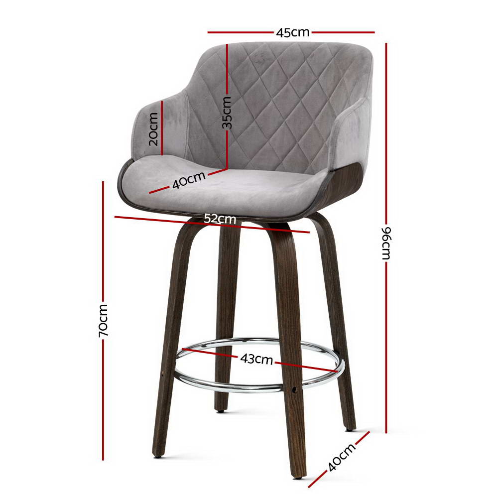 Arlo Velvet Wooden Bar Stools – Grey – Set of 2