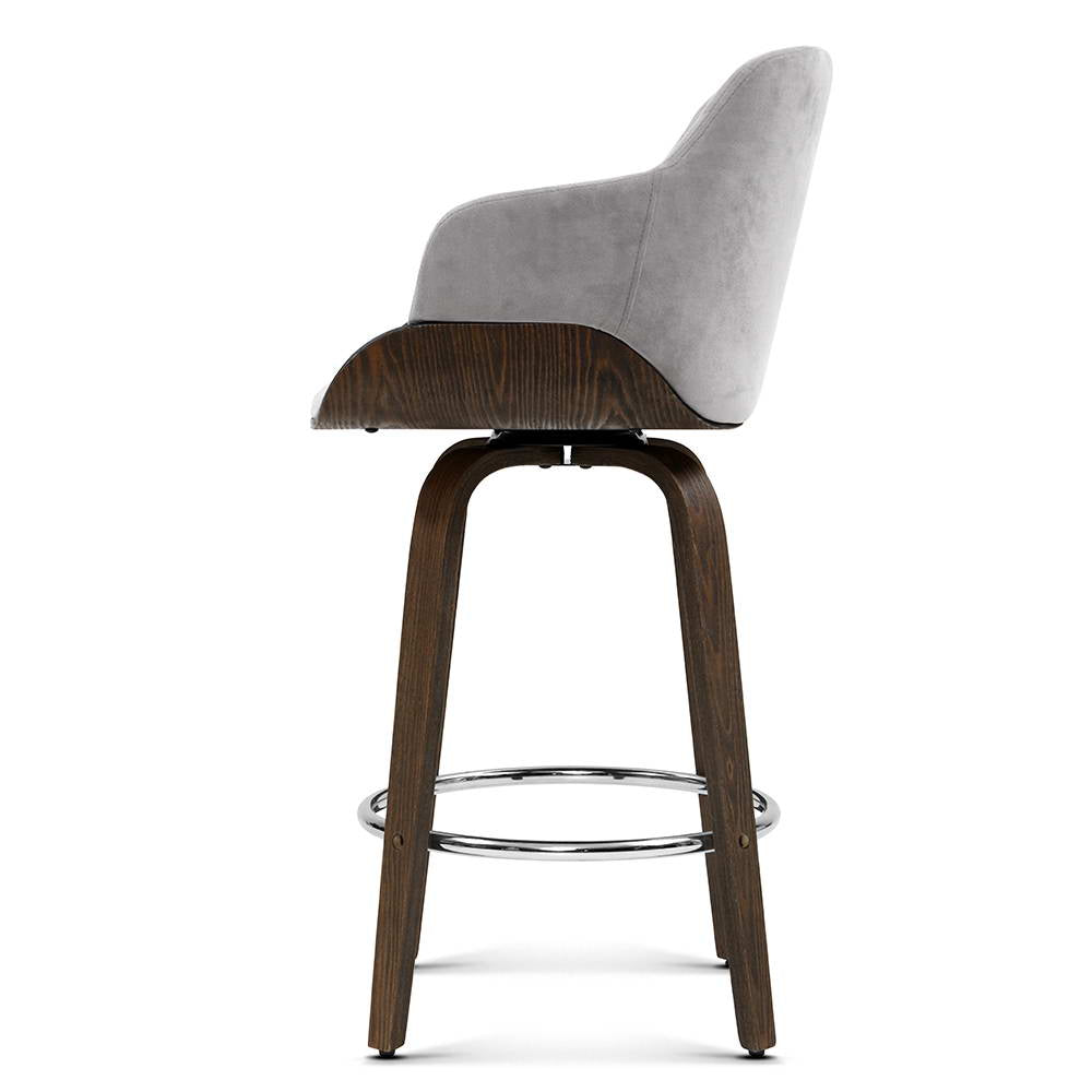 Arlo Velvet Wooden Bar Stools – Grey – Set of 2