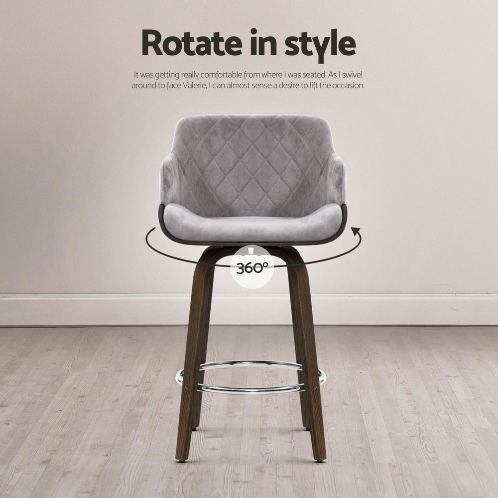 Kellan Swivel Velvet Bar Stools – Grey – Set of 4
