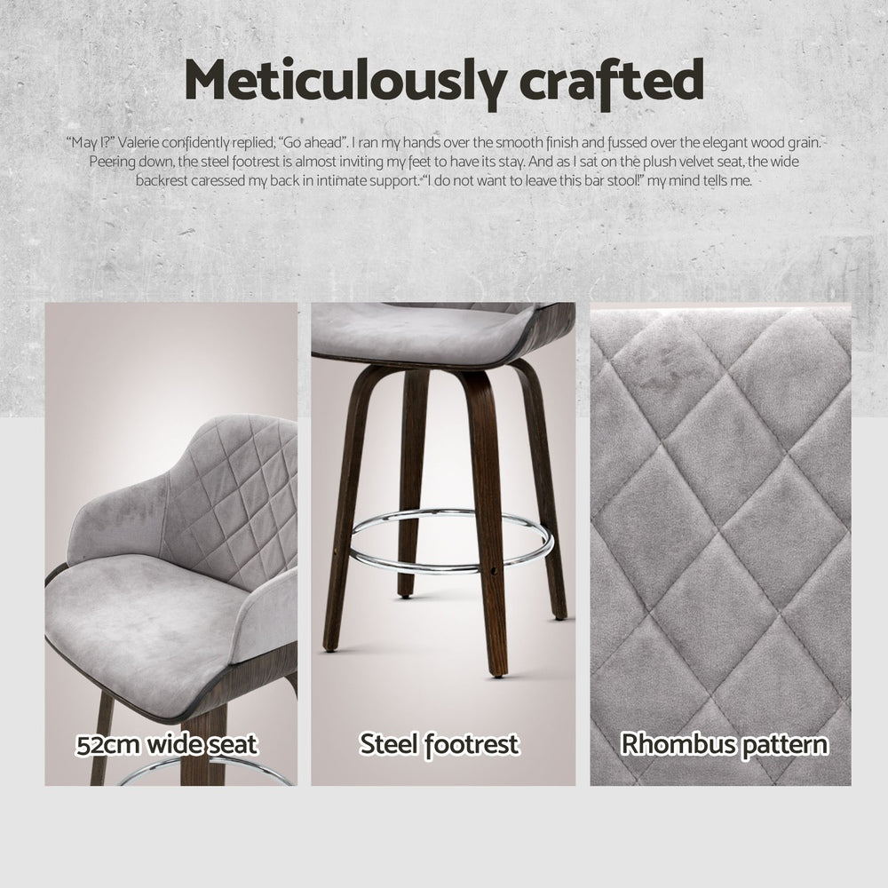 Kellan Swivel Velvet Bar Stools – Grey – Set of 4