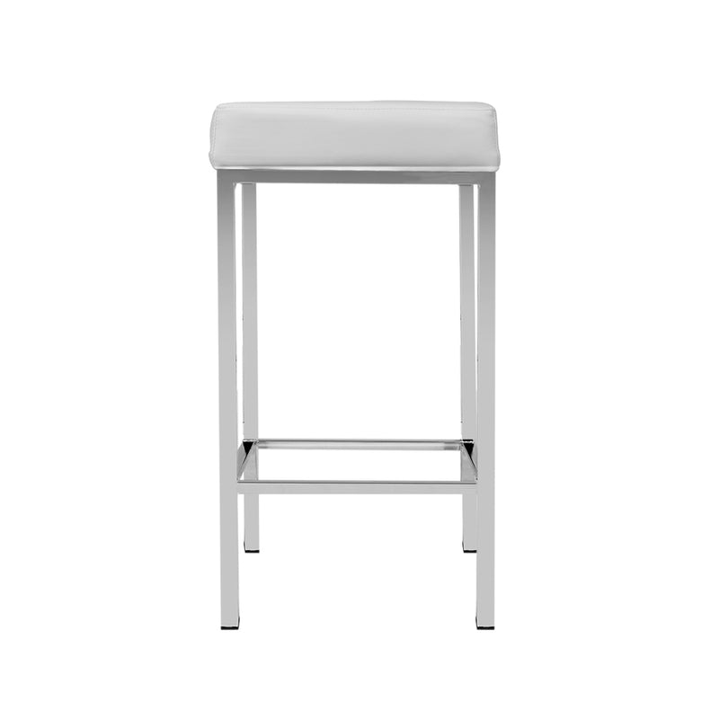 Set of 2 - Leather Backless Bar Stools - White and Chrome