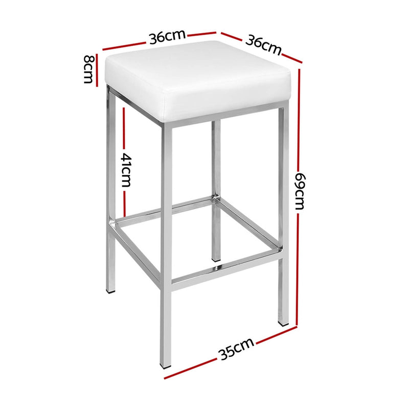 4 x Metal Bar Stools – White with Leather Padding
