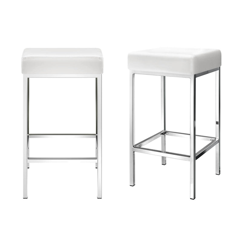 4 x Metal Bar Stools – White with Leather Padding