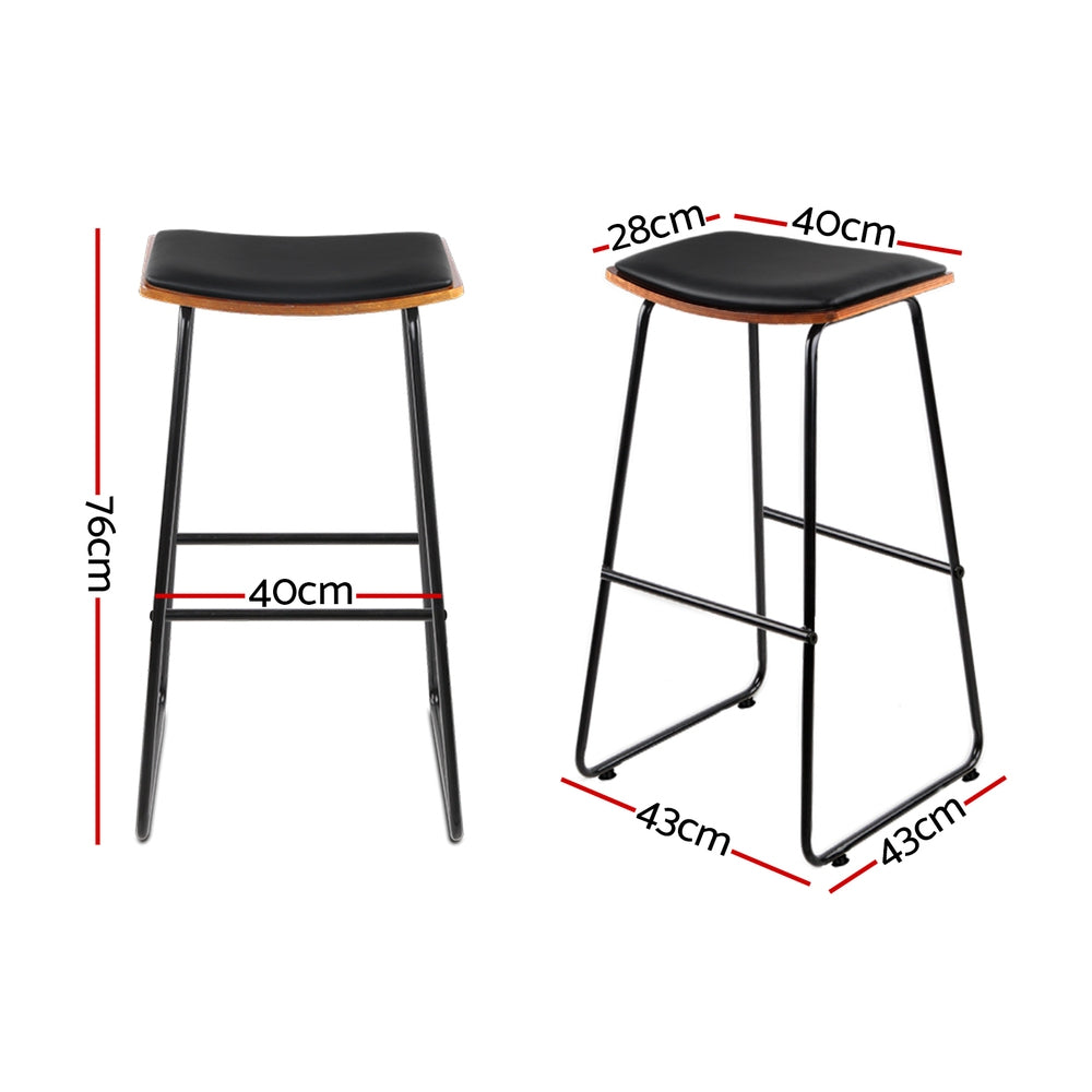 Hendrix Leather Wood Bar Stools – Black – Set of 2