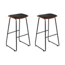 Artiss Set of 2 Backless PU Leather Bar Stools - Black and Wood