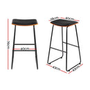 Set of 2 - Leather Backless Bar Stools - Black and Wood