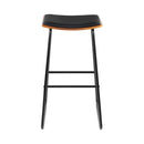 Set of 2 - Leather Backless Bar Stools - Black and Wood