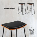 Set of 2 - Leather Backless Bar Stools - Black and Wood